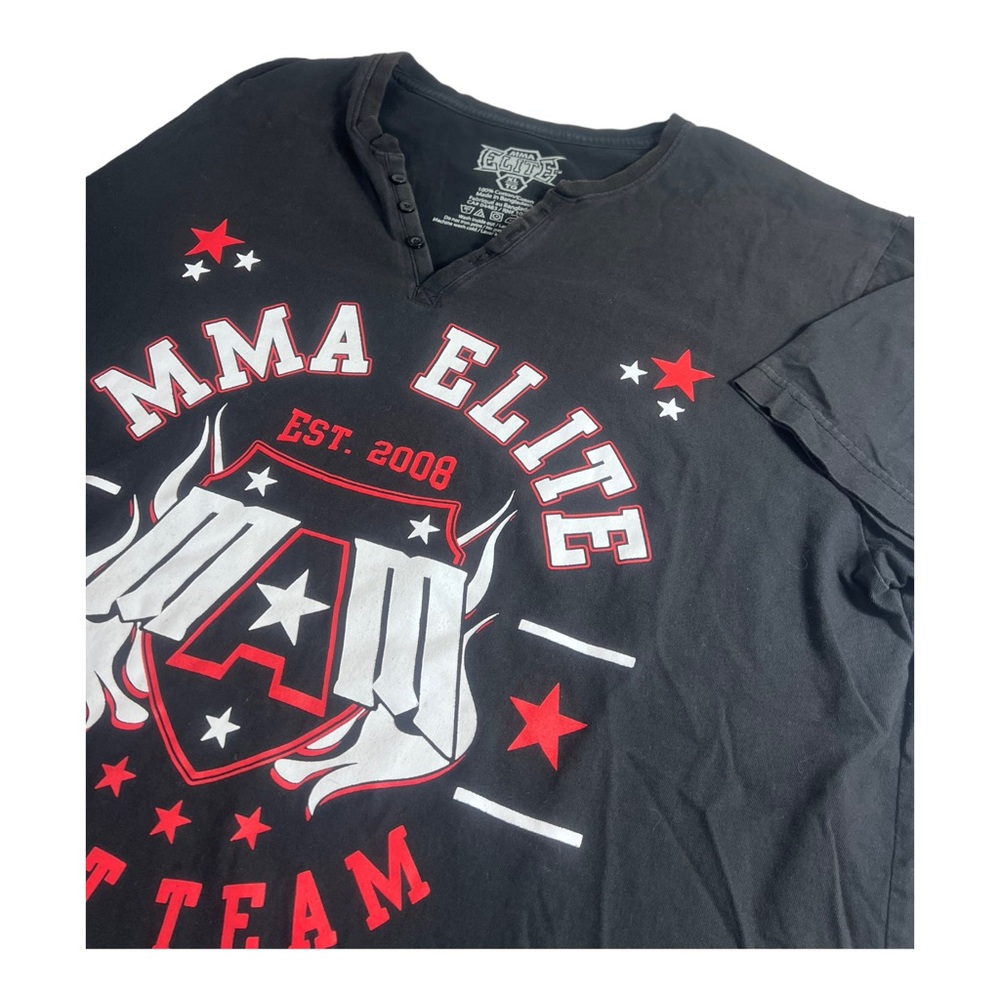MMA Elite Fight Team Mens Graphics Black Short Sleeve Button T-Shirt Size XL‎